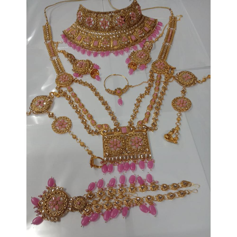 Neetu Art Gold Plated Pink Stone And Kundan Bridal Jewellery Set for Women - NABridal29