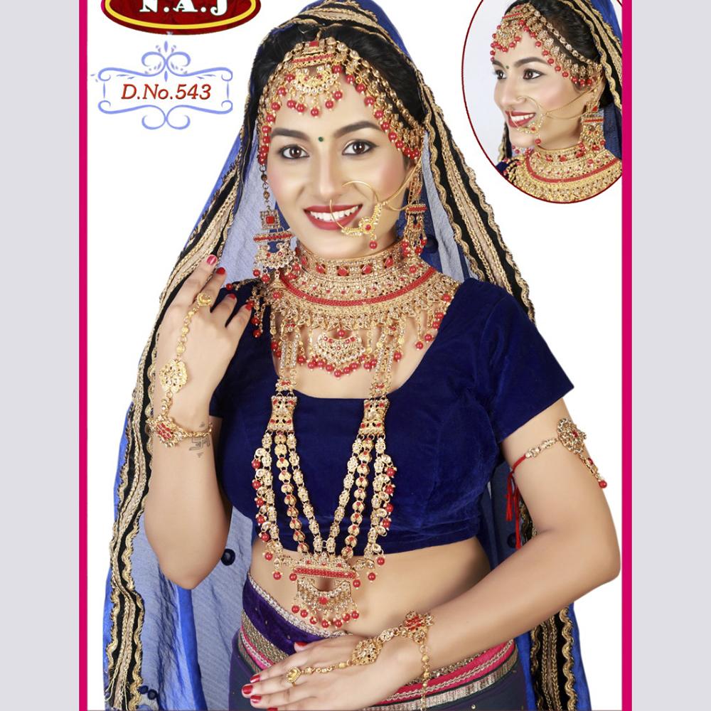 Neetu Art Gold Plated Red Stone And Kundan Bridal Jewellery Set for Women - NABridal37