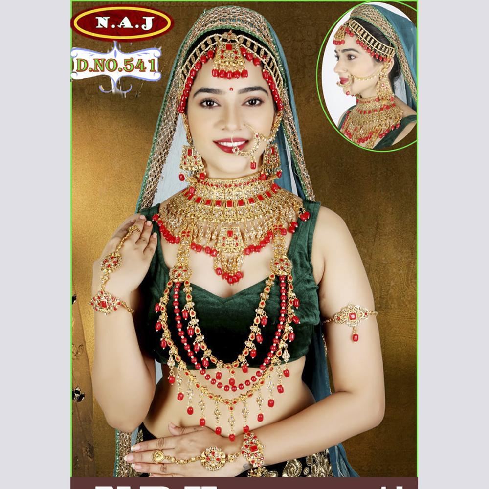 Neetu Art Gold Plated Red Stone And Kundan Bridal Jewellery Set for Women - NABridal41