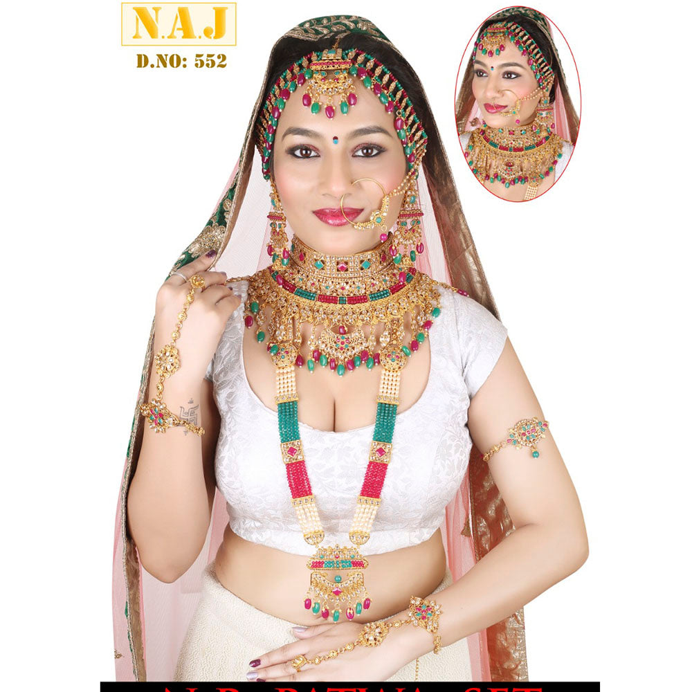 Neetu Art Gold Plated Pink Stone And Kundan Bridal Jewellery Set for Women