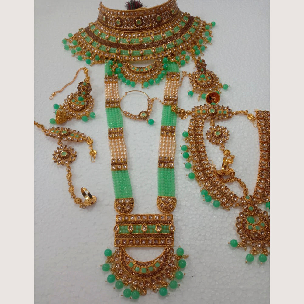 Neetu Art Gold Plated Light Green Stone And Kundan Bridal Jewellery Set for Women - NABridal55
