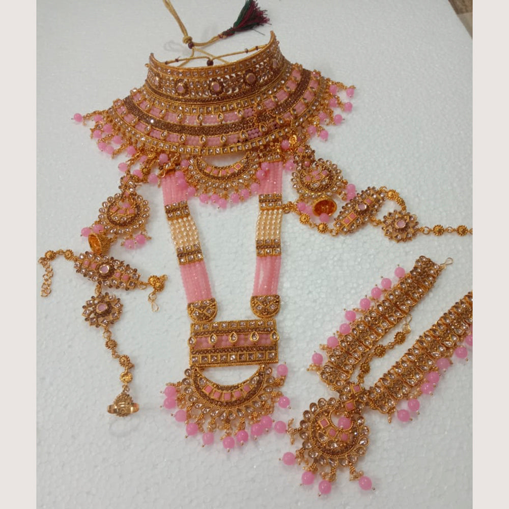 Neetu Art Gold Plated Light Pink Stone And Kundan Bridal Jewellery Set for Women - NABridal57