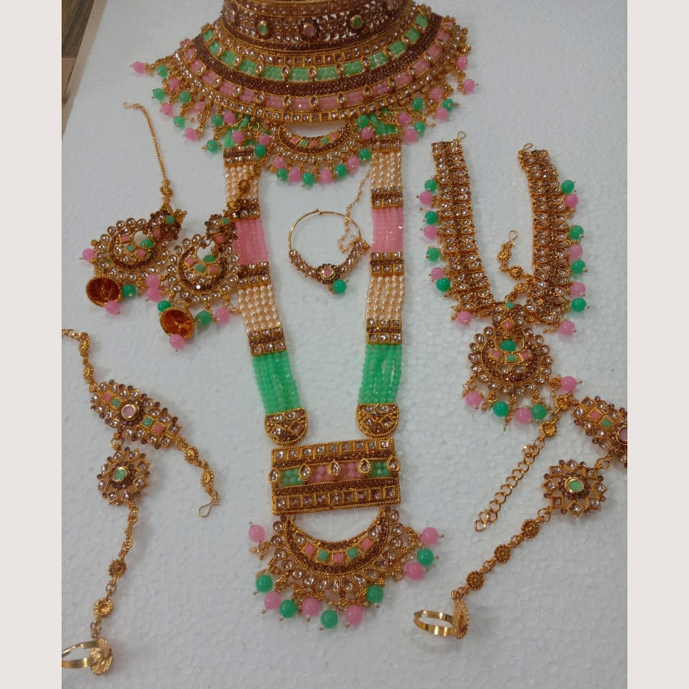 Neetu Art Gold Plated Light Pink & Light Green Stone And Kundan Bridal Jewellery Set for Women - NABridal59