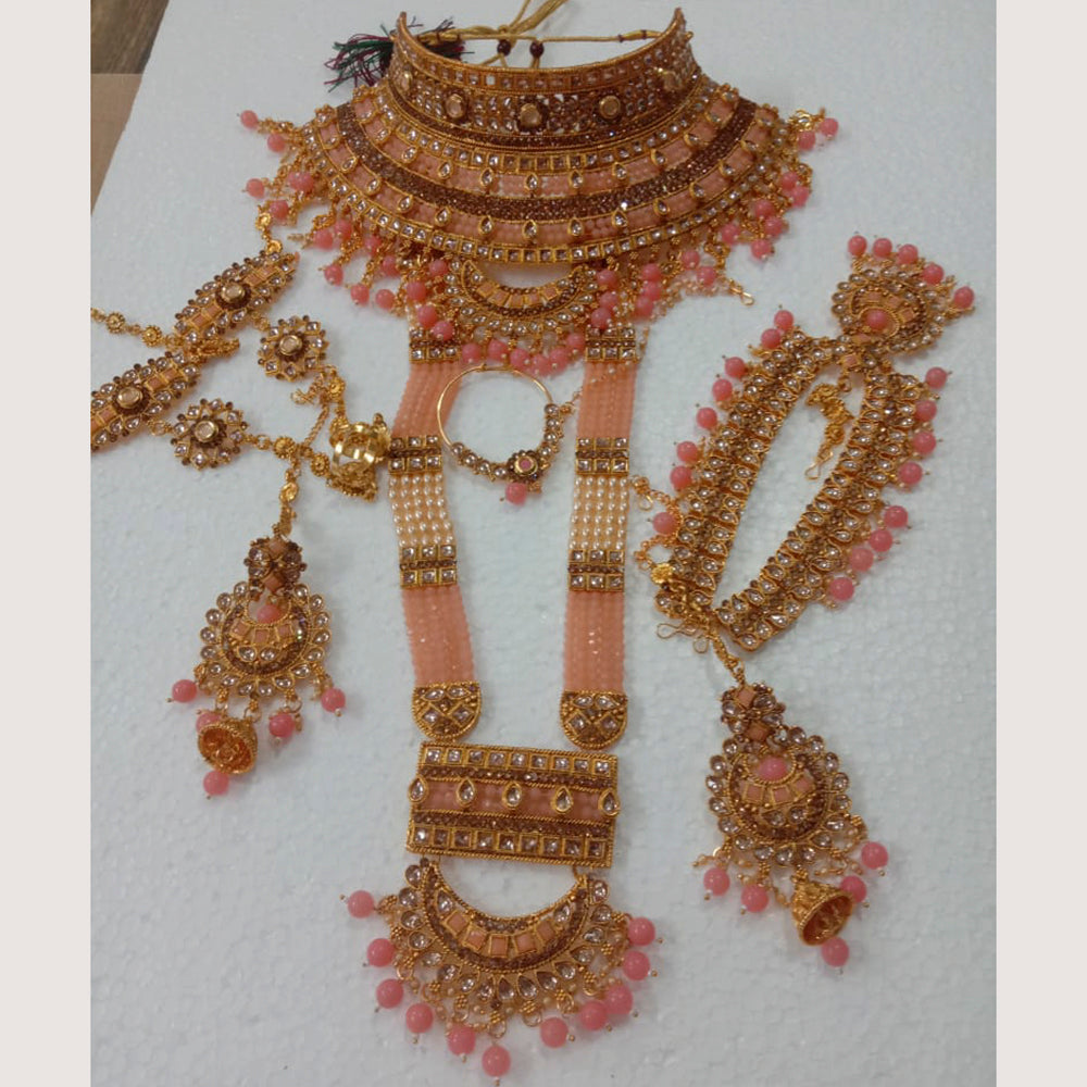 Neetu Art Gold Plated Light Pink Stone And Kundan Bridal Jewellery Set for Women - NABridal64