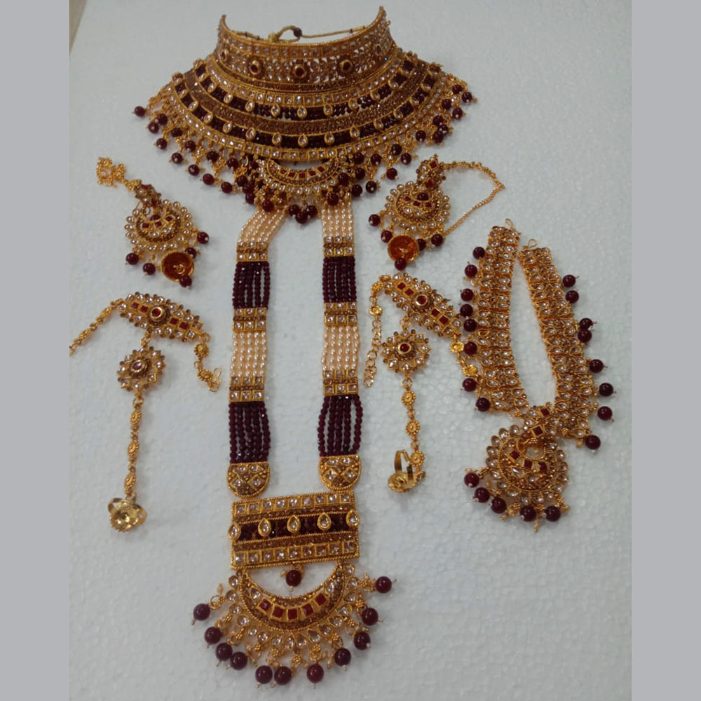 Neetu Art Gold Plated Maroon Stone And Kundan Bridal Jewellery Set for Women - NABridal65