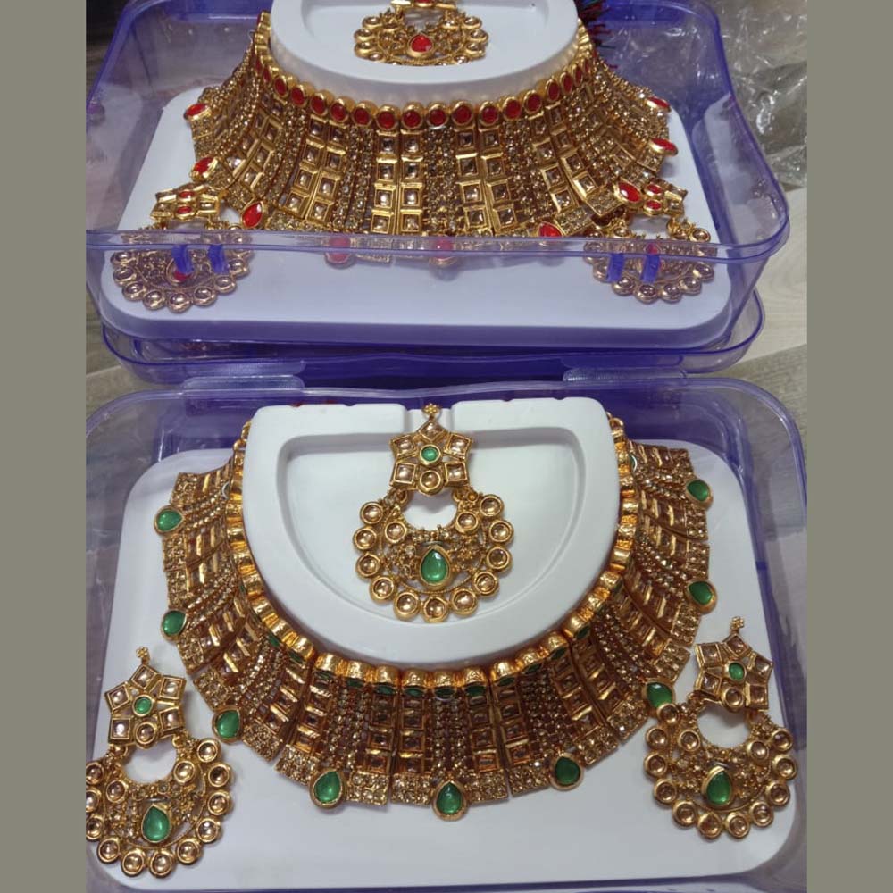 Neetu Art Gold Plated Kundan Stone Choker Necklace Set With Maang tikka