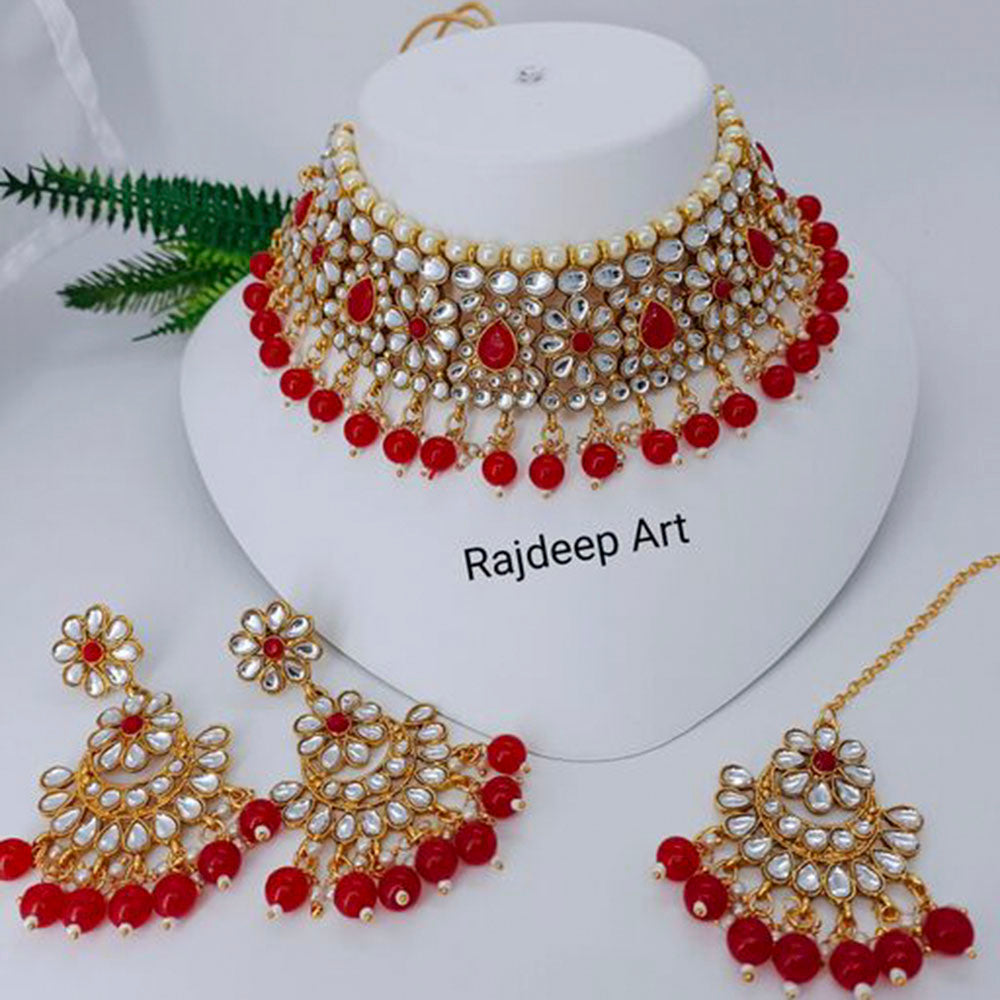 Neetu Art Gold Plated Kundan Stone & Beads Choker Necklace Set