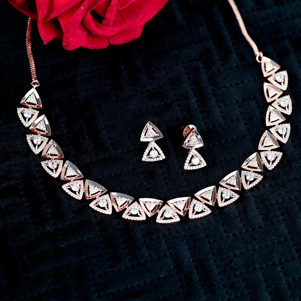 Kord Store Rose Gold Plated Fascinating CZ Studded Floral Jewellery Set For Women