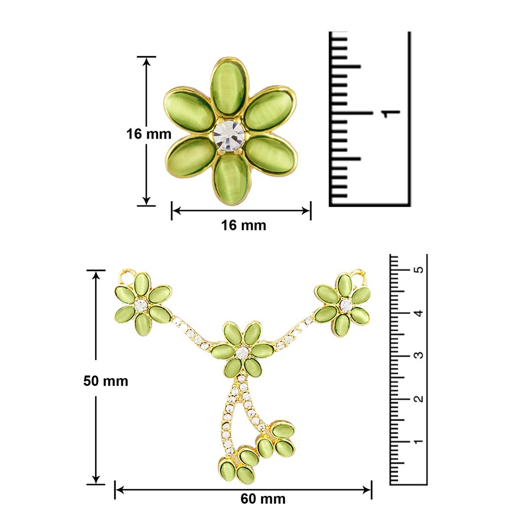 Mahi Monalisa Cats Eye Light Green Flower Gold Plated Necklace Set for Women