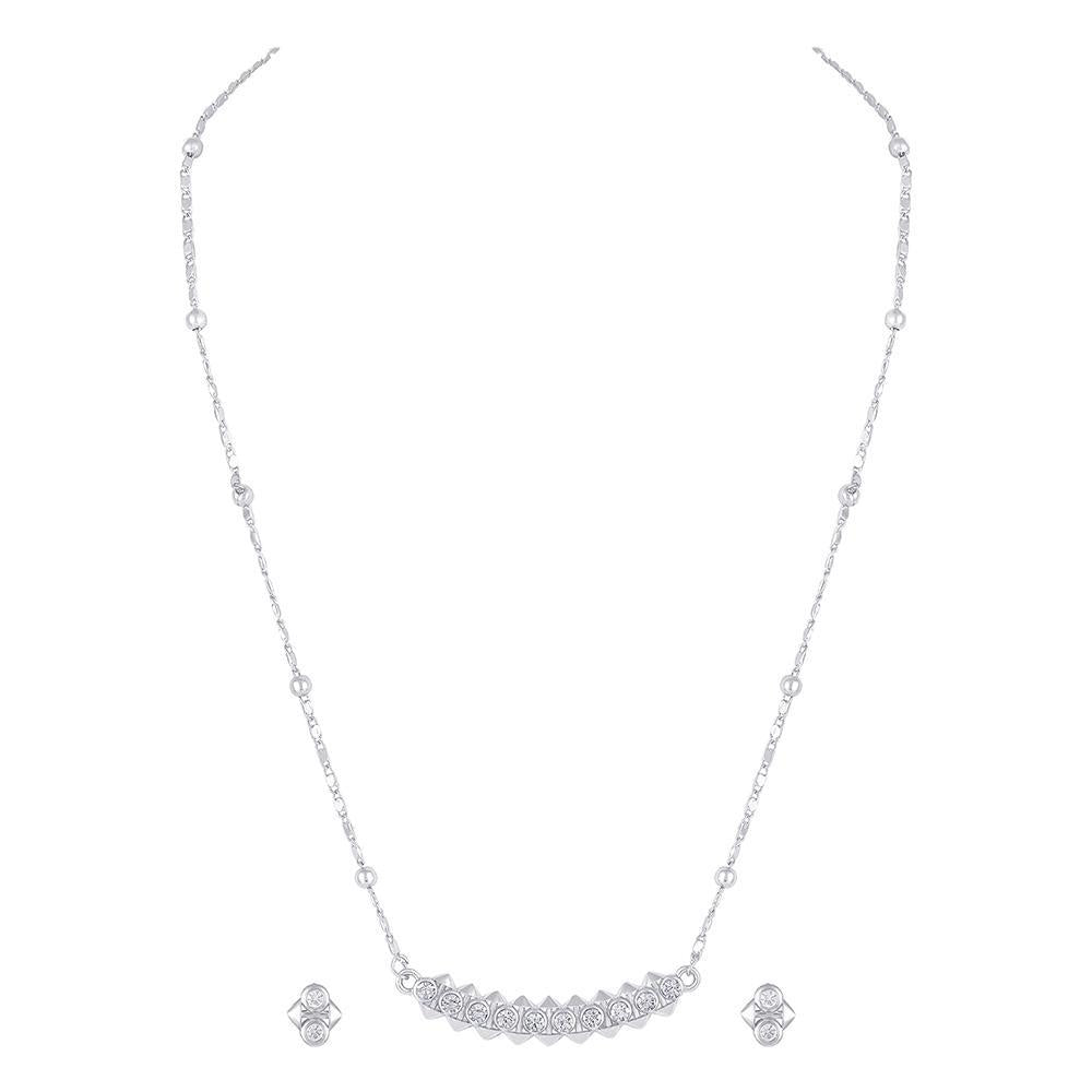 Mahi Dual Side Spikes Ethereal Solitaire Crystal Pendant Set for Women (NL1103791RWhi)