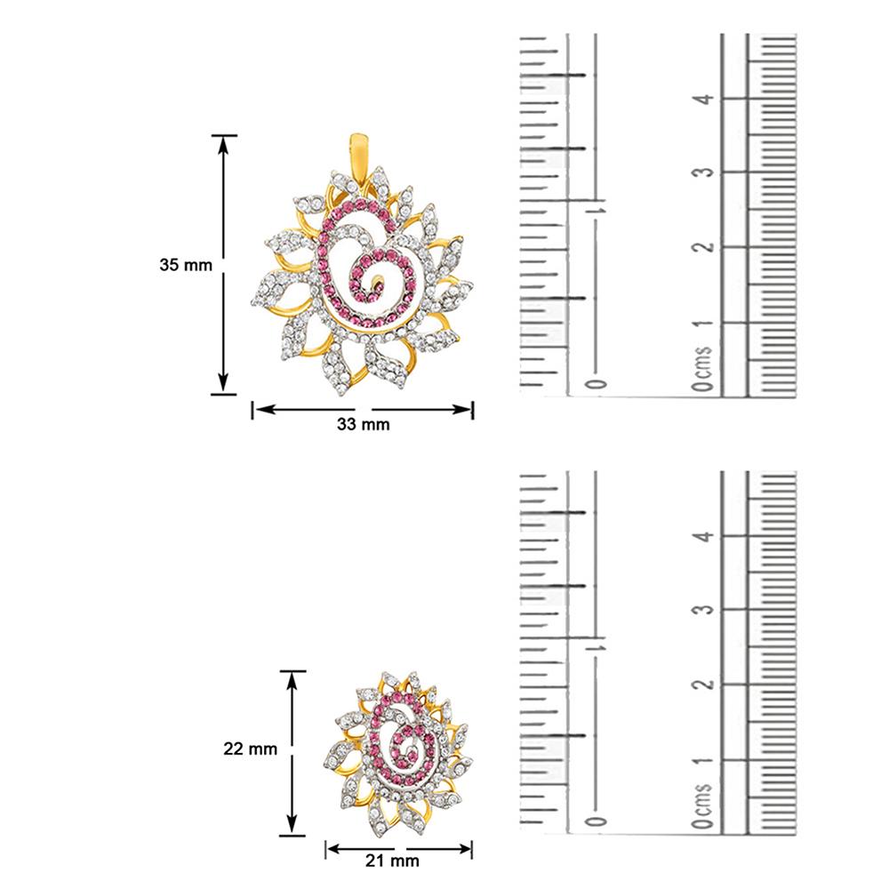 Mahi Valentine Love Gold plated Pink Dahlia Flower Pendant Set Made with Swarovski Crystal for Women