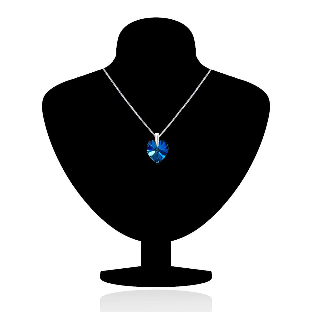 Mahi Rhodium plated Tiny Blue Heart Swarovski Crystal Love for My Valentine Pendant set