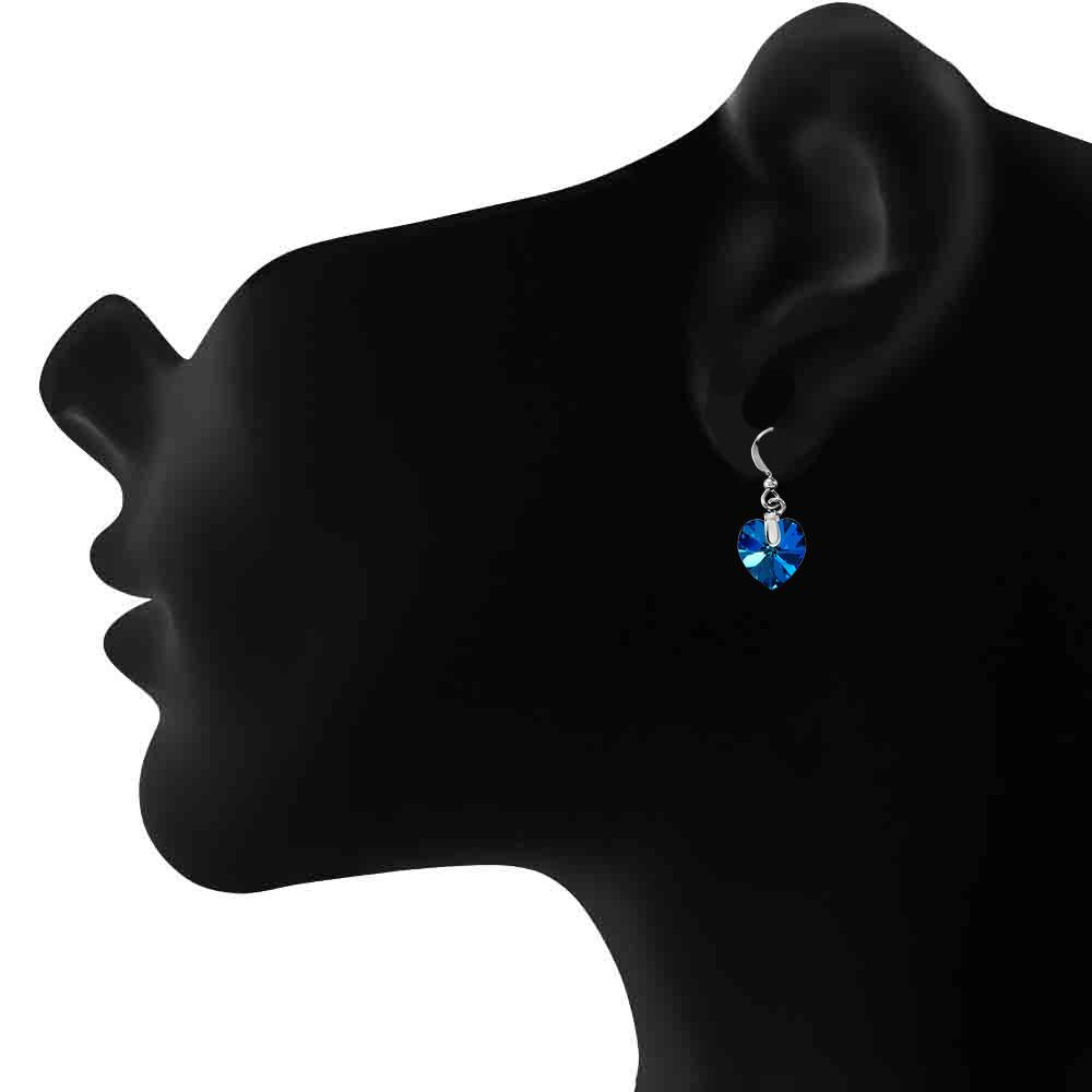Mahi Rhodium plated Tiny Blue Heart Swarovski Crystal Love for My Valentine Pendant set