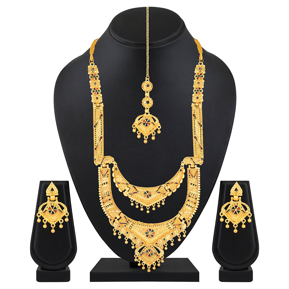 Traditional Layered Necklace Set with Maang Tikka – JewelEMarket