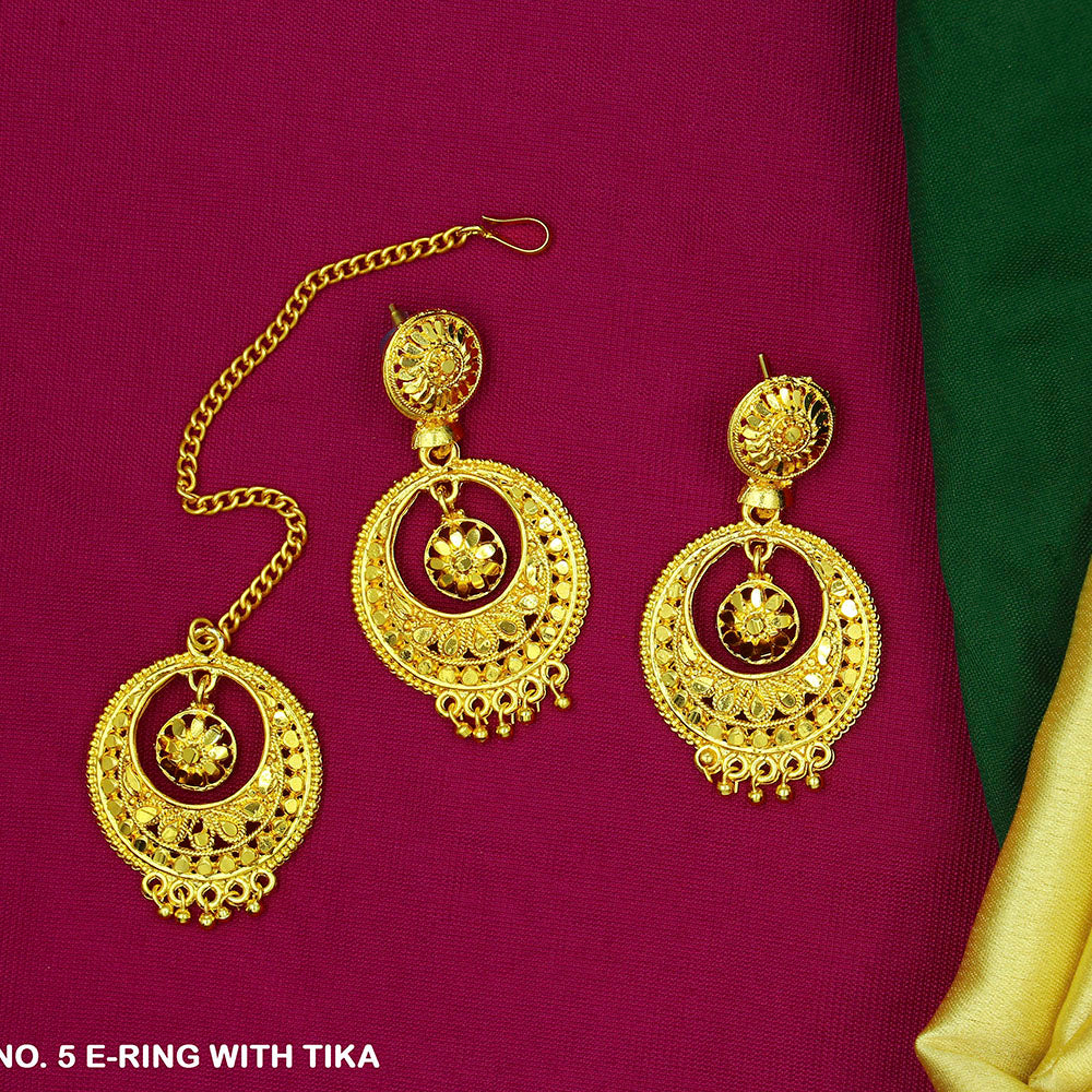 Mahavir Gold Plated Dangler Earrings With Maangtikka
