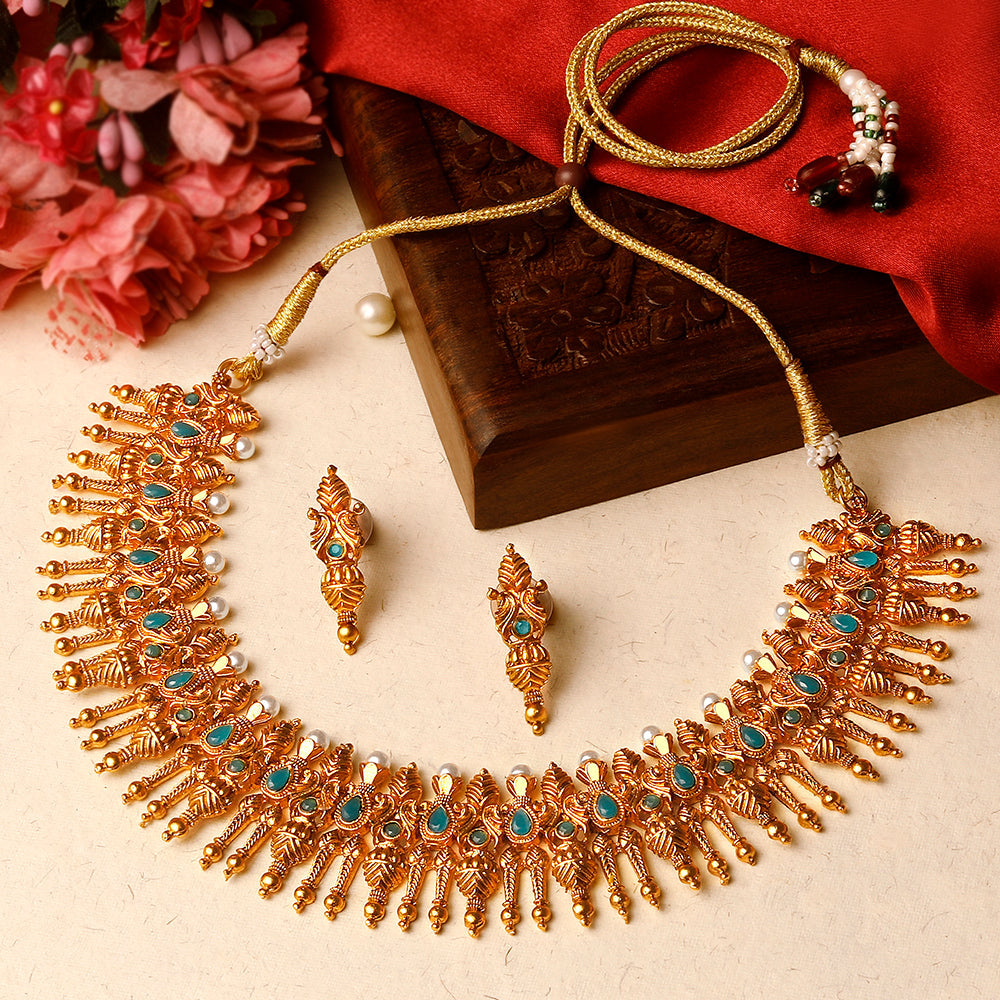 Shrishti Fashion Beautiful Gold Plated Choker Necklace Set For