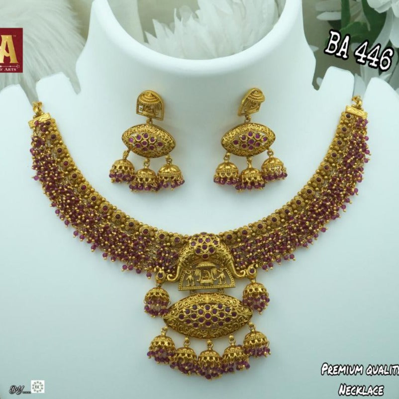 Bhargav Arts Gold Plated Pota Stone Necklace Set