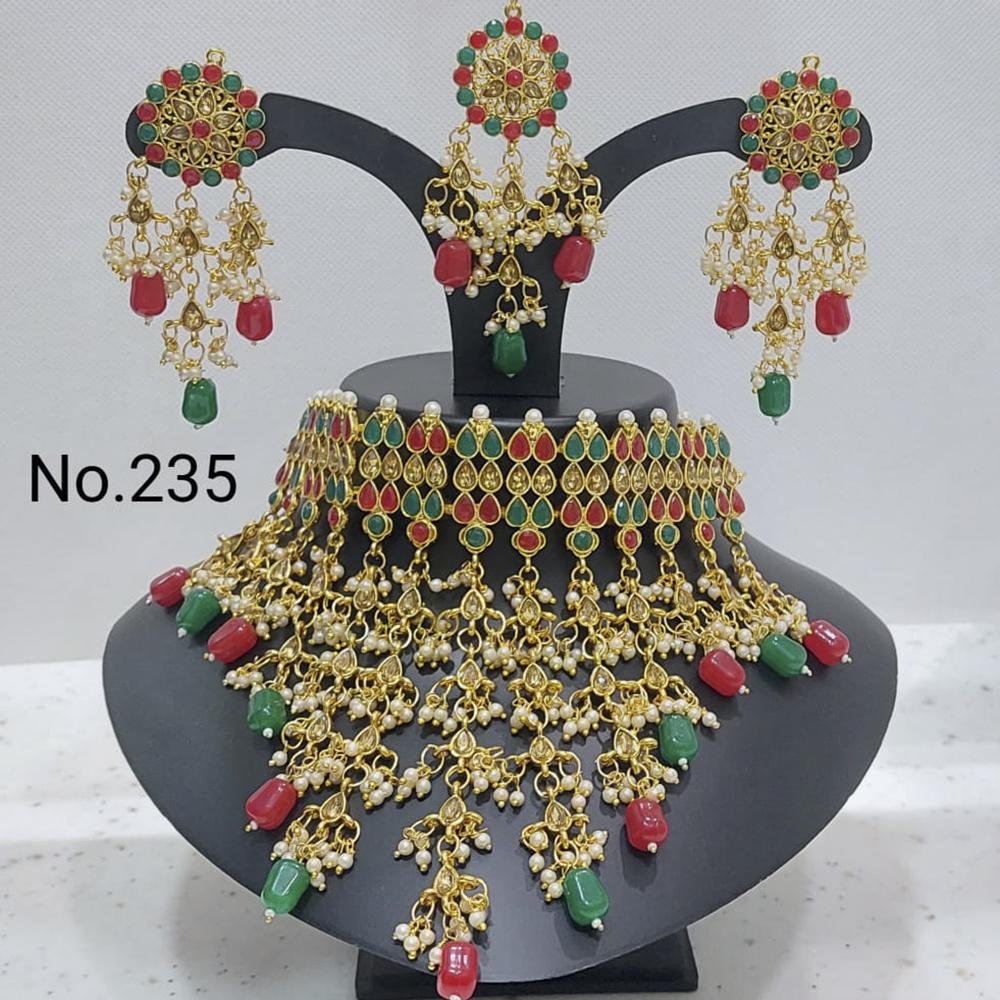 Labdhi Creation Gold Plated Pack Of 6 Kundan & Pearl Choker Necklace Set - No.235