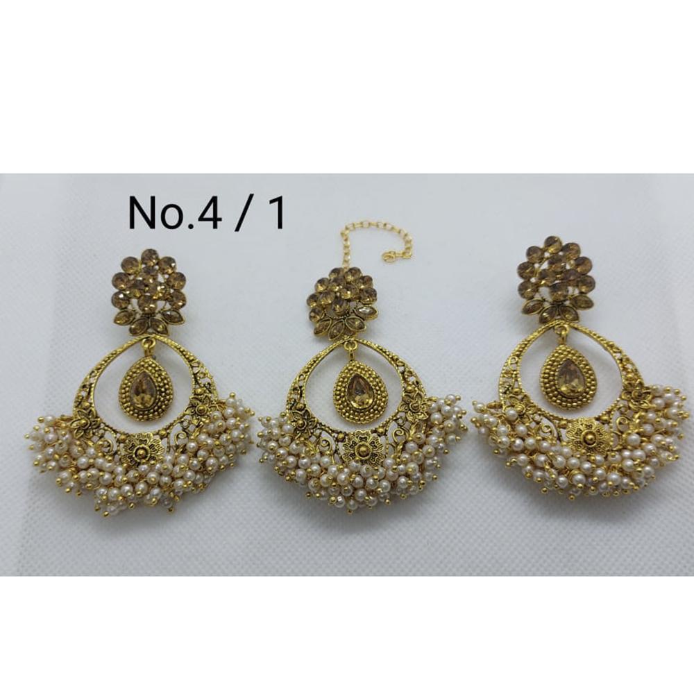 Labdhi Creation Gold Plated Pack Of 6 Kundan Earrings With Maang Tikka - No.4 /2_6