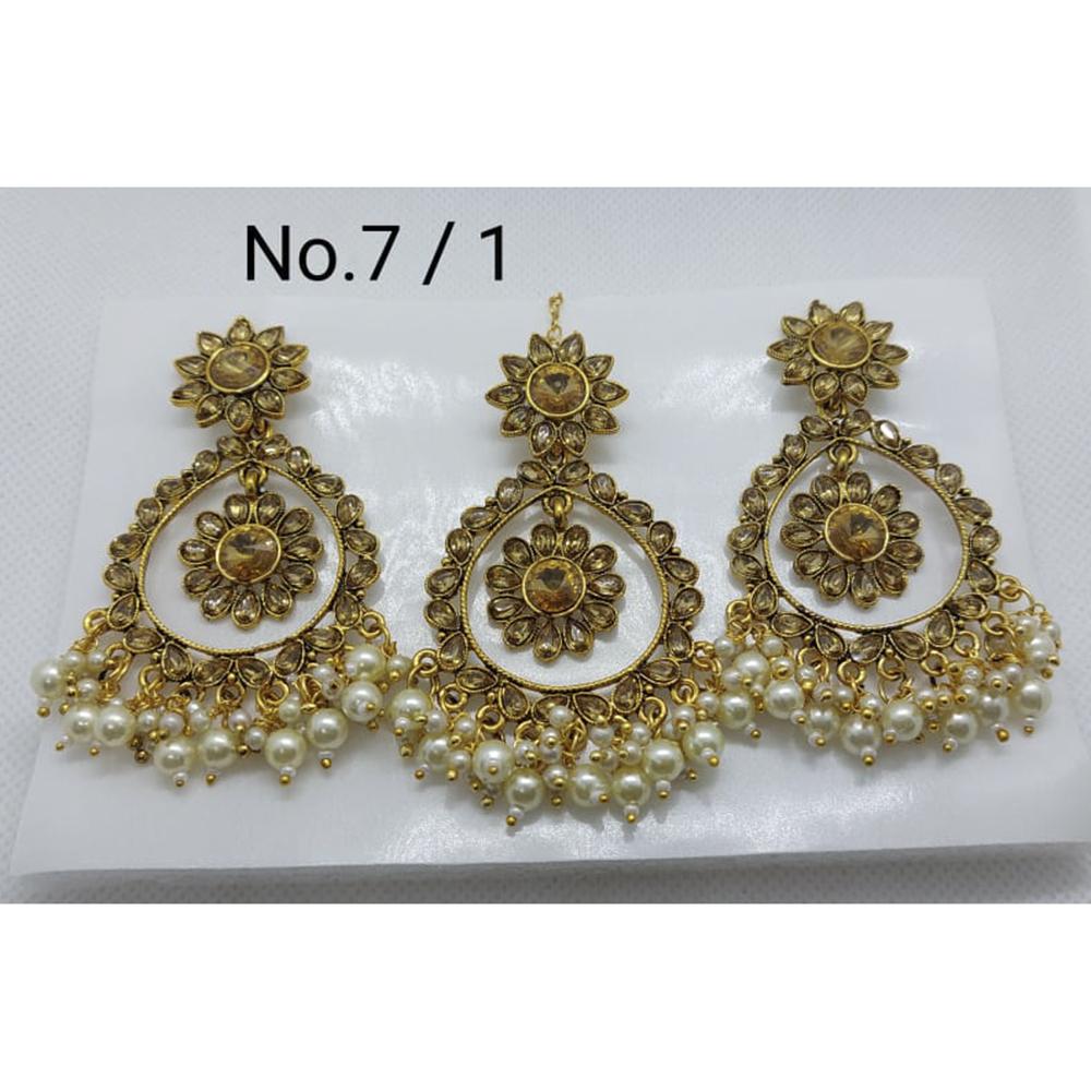 Labdhi Creation Gold Plated Pack Of 6 Kundan Earrings With Maang Tikka - No.4 /1_6