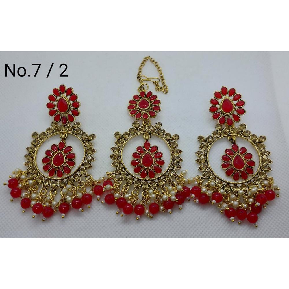 Labdhi Creation Gold Plated Pack Of 6 Kundan Earrings With Maang Tikka - No.1 /3_6