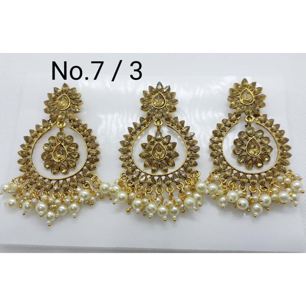 Labdhi Creation Gold Plated Pack Of 6 Kundan Earrings With Maang Tikka - No.7 / 3_Green_6