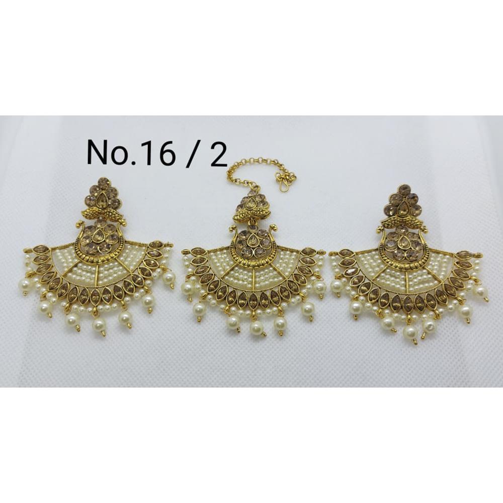 Labdhi Creation Gold Plated Pack Of 6 Kundan Earrings With Maang Tikka - No .16 / 3_6