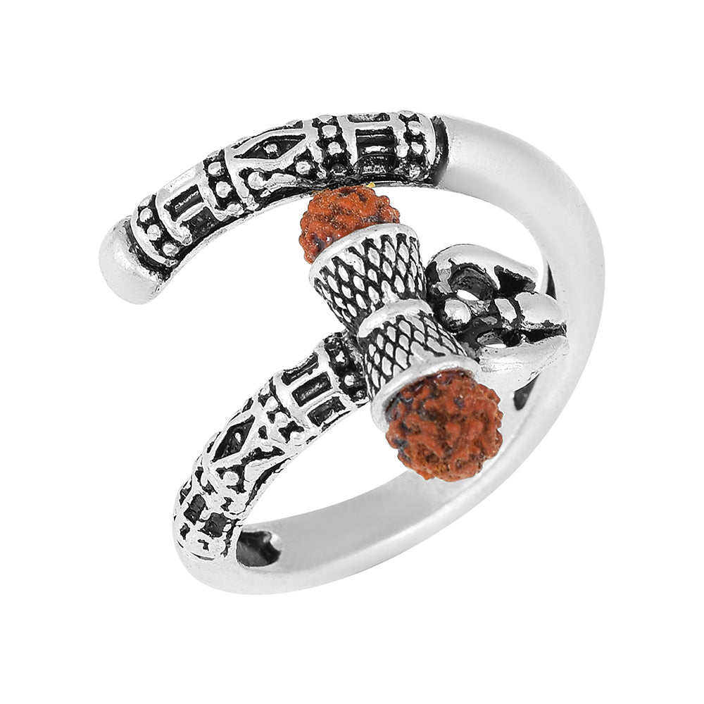 Missmister Pack Of 12 Oxidised Silver Plated Free Size Rudraksh Ring - ORKL0683