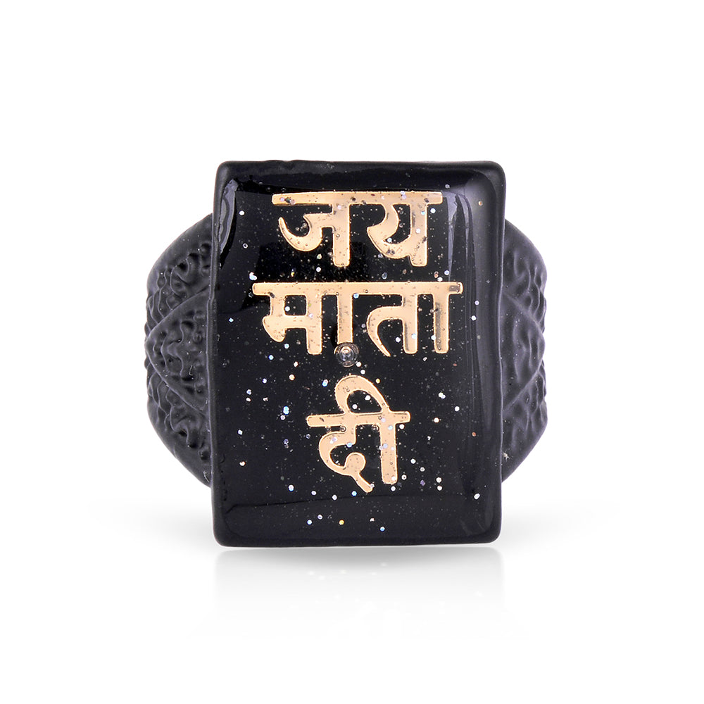 Missmister Pack Of 12 Black Plated Jai Mata Di Fashion Finger Ring - ORKL7681