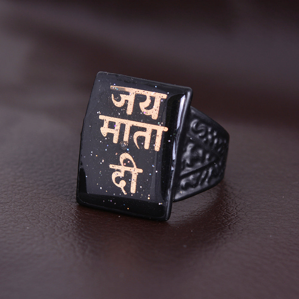 Missmister Pack Of 12 Black Plated Jai Mata Di Fashion Finger Ring - ORKL7681