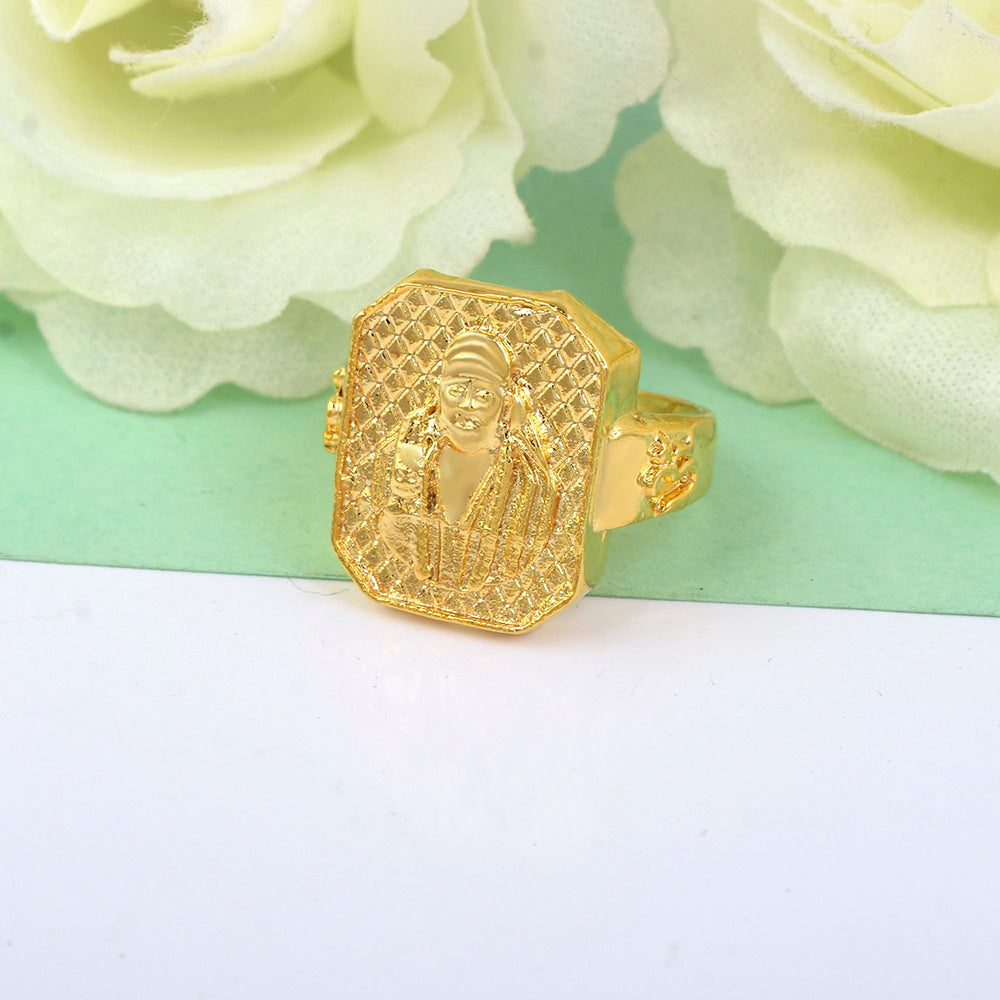 Missmister Pack Of 12 Gold Plated Shirdi Sai Baba Finger Ring Men Brass Gold Plated Ring - ORMI5670