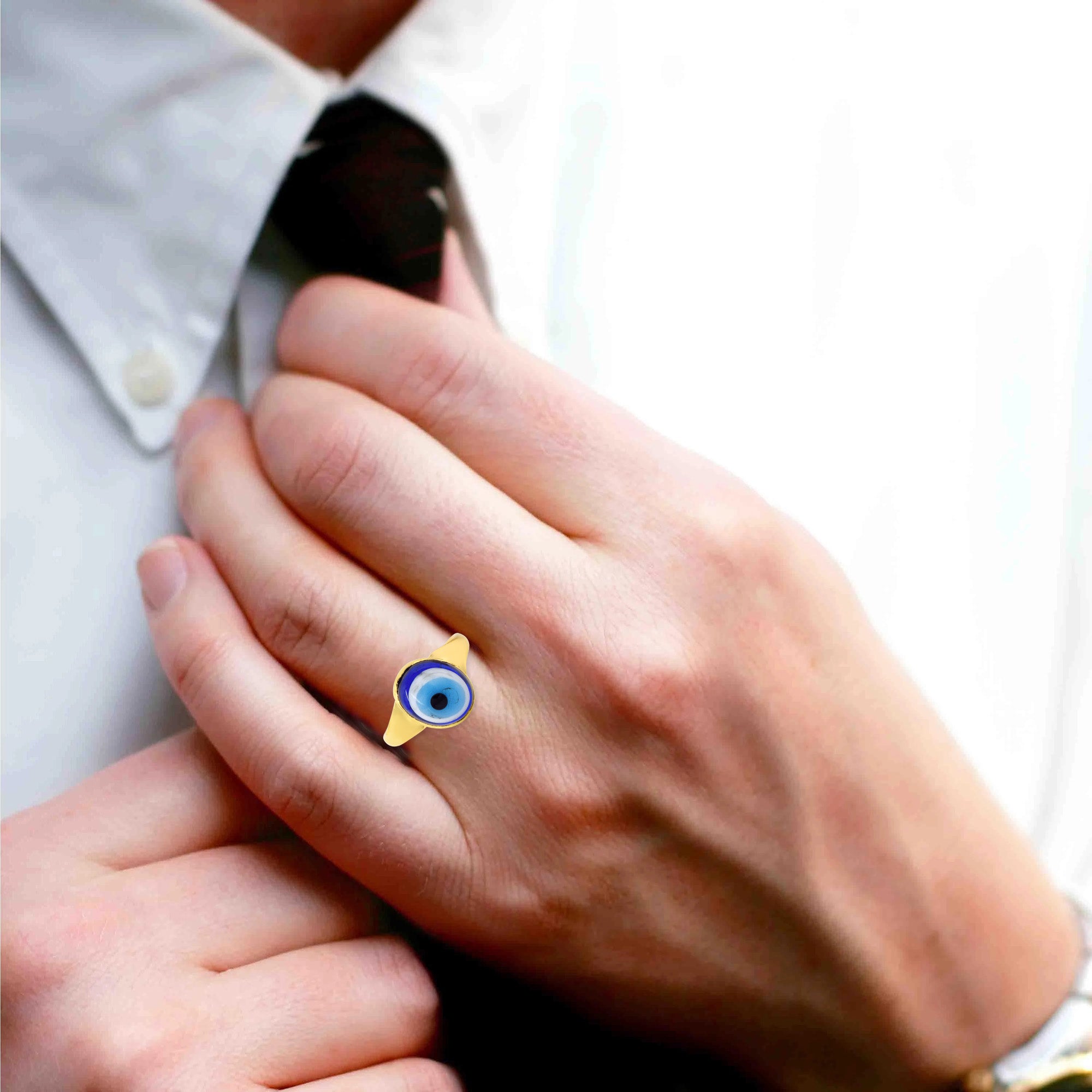 Missmister Brass Gold Plated Nazar-Battu Evil Eye Finger Ring Fashion Jewellery Men Women (Orrm6647)