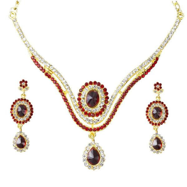 The99Jewel Red Stone Drop Gold Plated Necklace Set - 1101333
