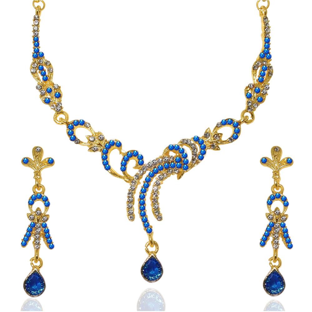 The99Jewel Blue Austrian Stone Gold Plated Necklace Set - 1103927