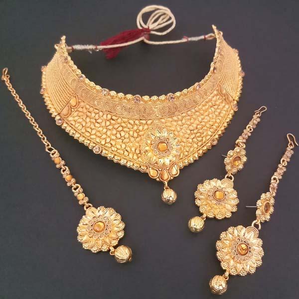 Amina Creation Brown Stone Necklace Set With Maang Tikka - 1107932