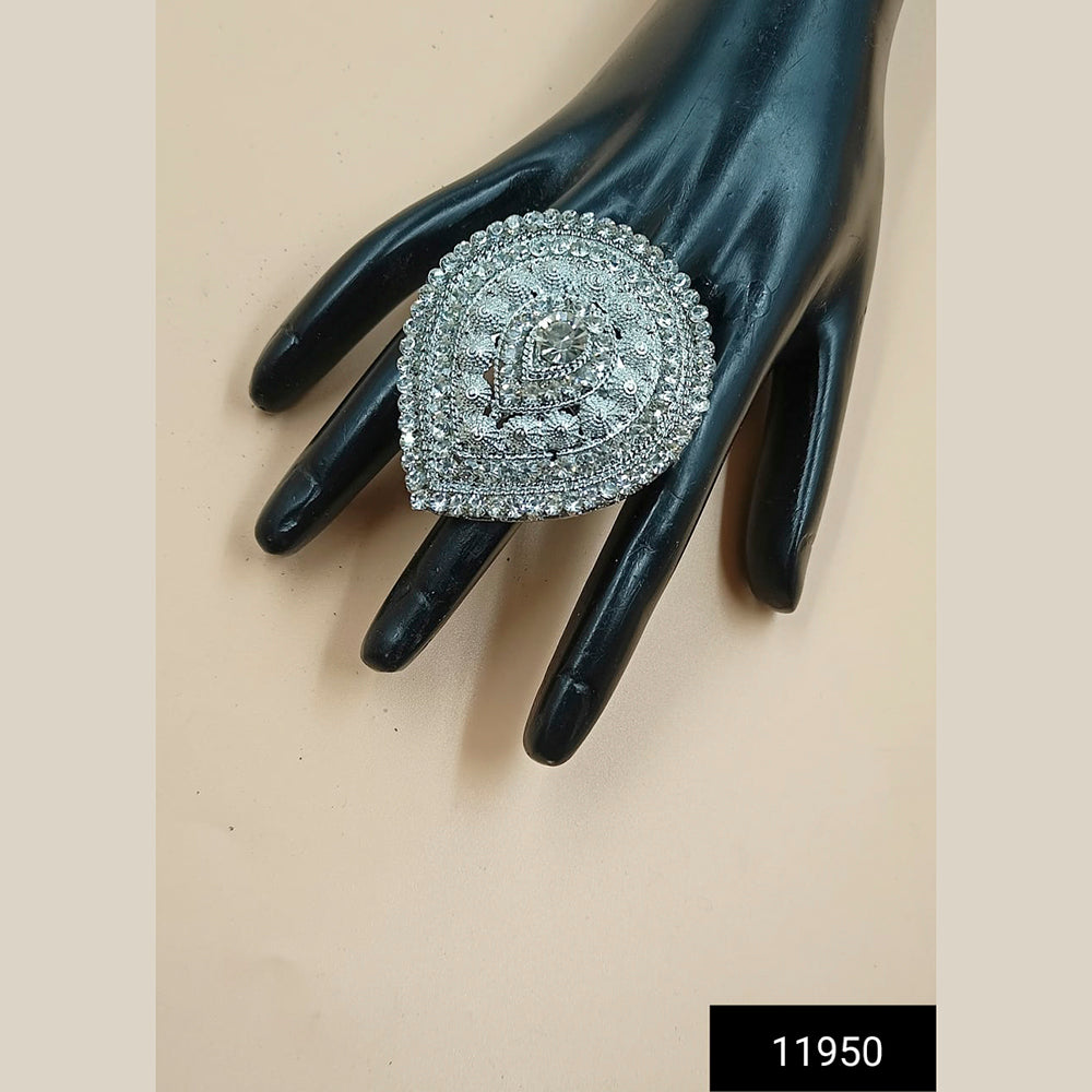 Padmawati Bangles Silver Plated Austrian Stone Adjustable Finger Ring For Women - PBACC283