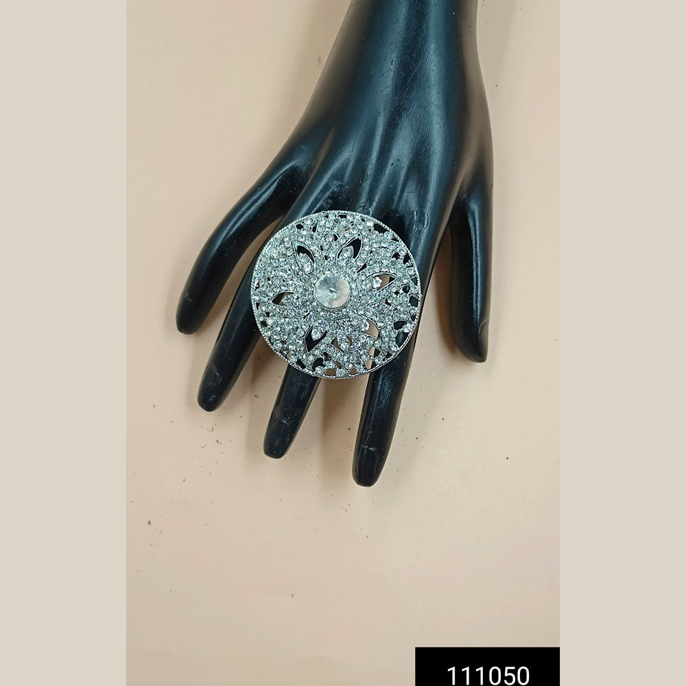 Padmawati Bangles Silver Plated Austrian Stone Adjustable Finger Ring For Women - PBACC291