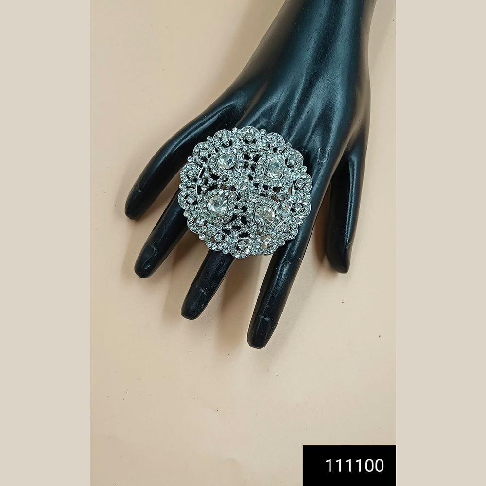 Padmawati Bangles Silver Plated Austrian Stone Adjustable Finger Ring For Women - PBACC293