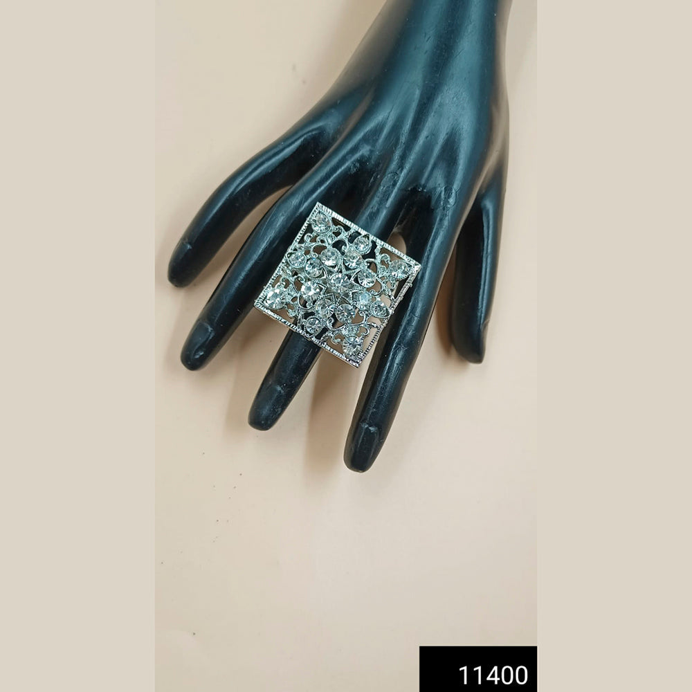 Padmawati Bangles Silver Plated Austrian Stone Adjustable Finger Ring For Women - PBACC294