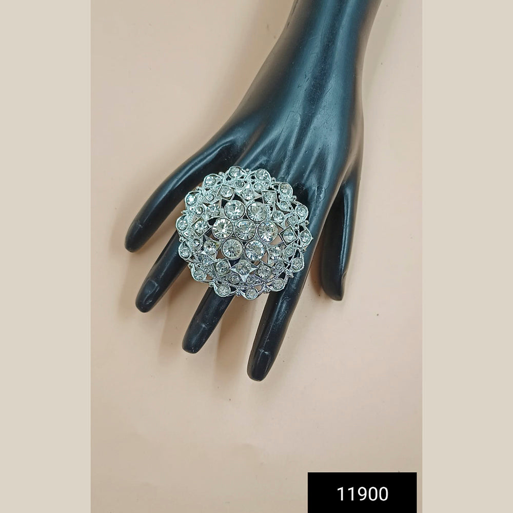 Padmawati Bangles Silver Plated Austrian Stone Adjustable Finger Ring For Women - PBACC295