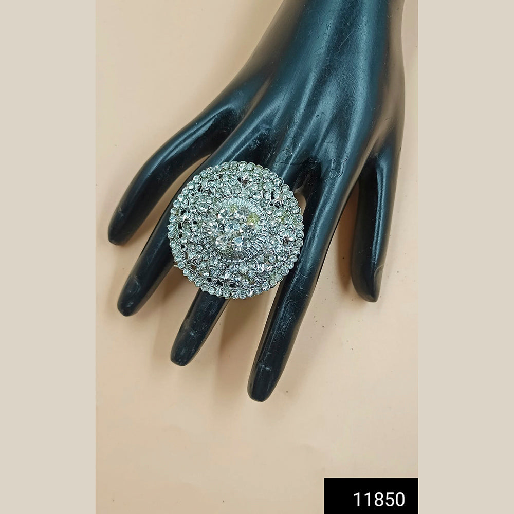 Padmawati Bangles Silver Plated Austrian Stone Adjustable Finger Ring For Women - PBACC298