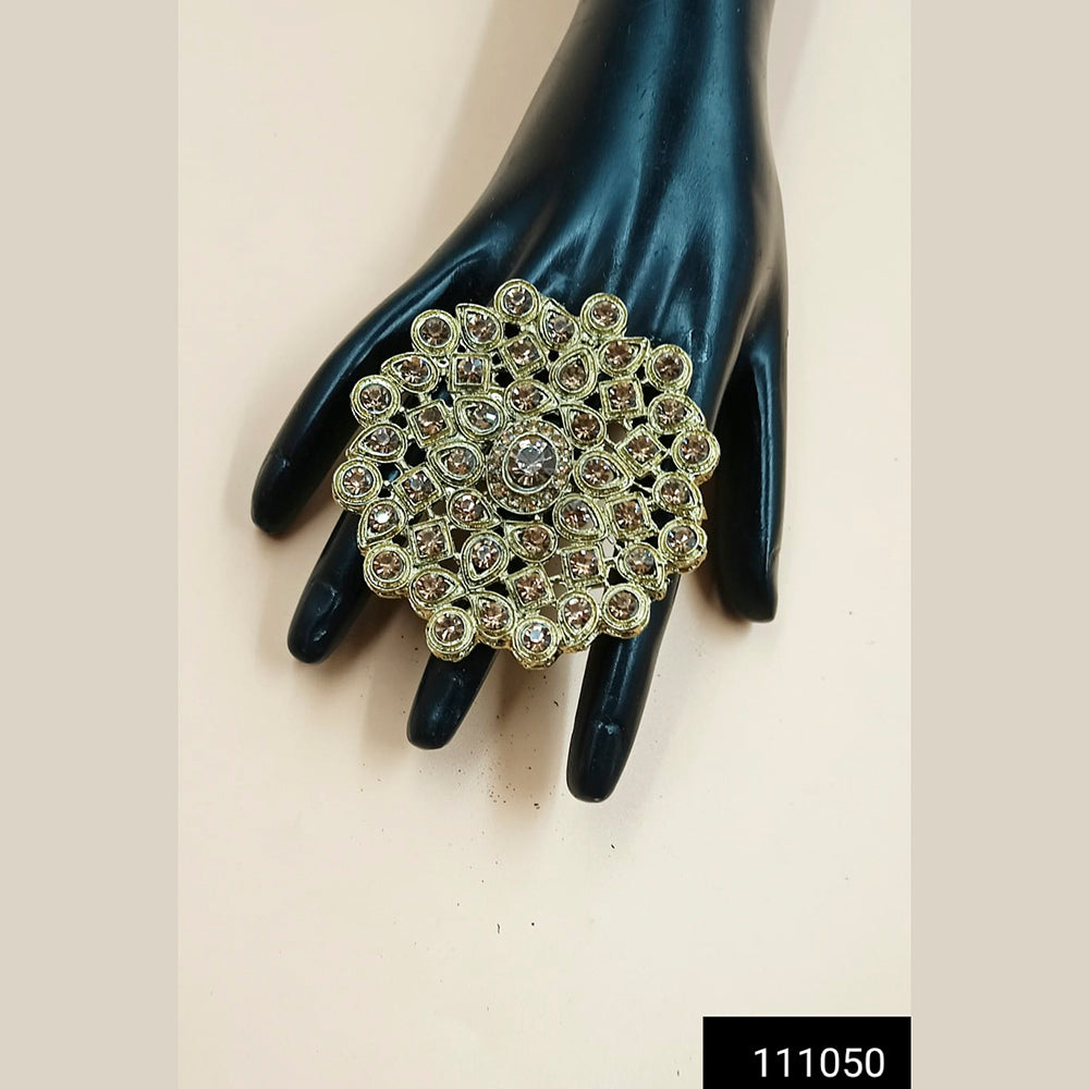 Padmawati Bangles Gold Plated Austrian Stone Adjustable Finger Ring For Women - PBACC301