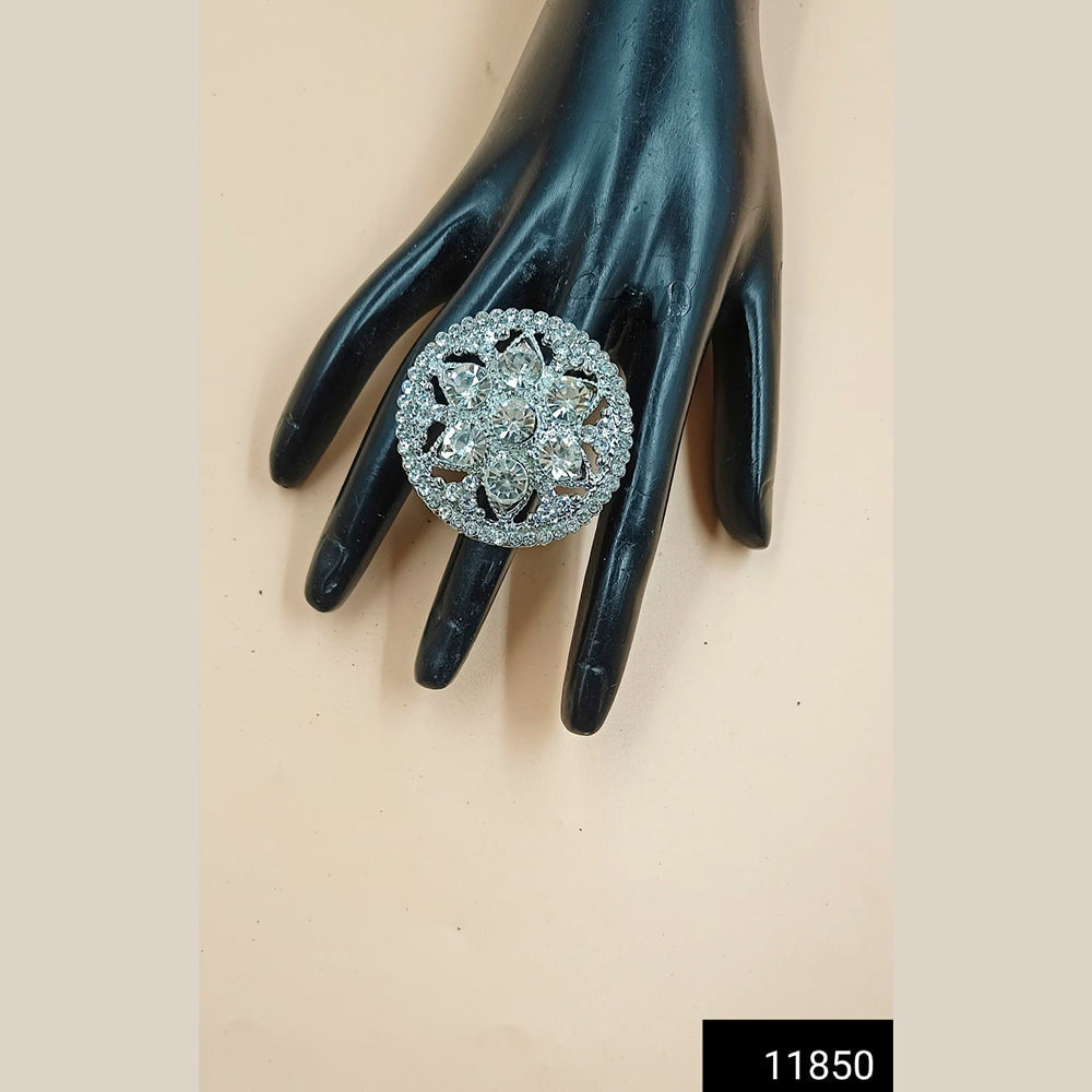 Padmawati Bangles Silver Plated Austrian Stone Adjustable Finger Ring For Women - PBACC303