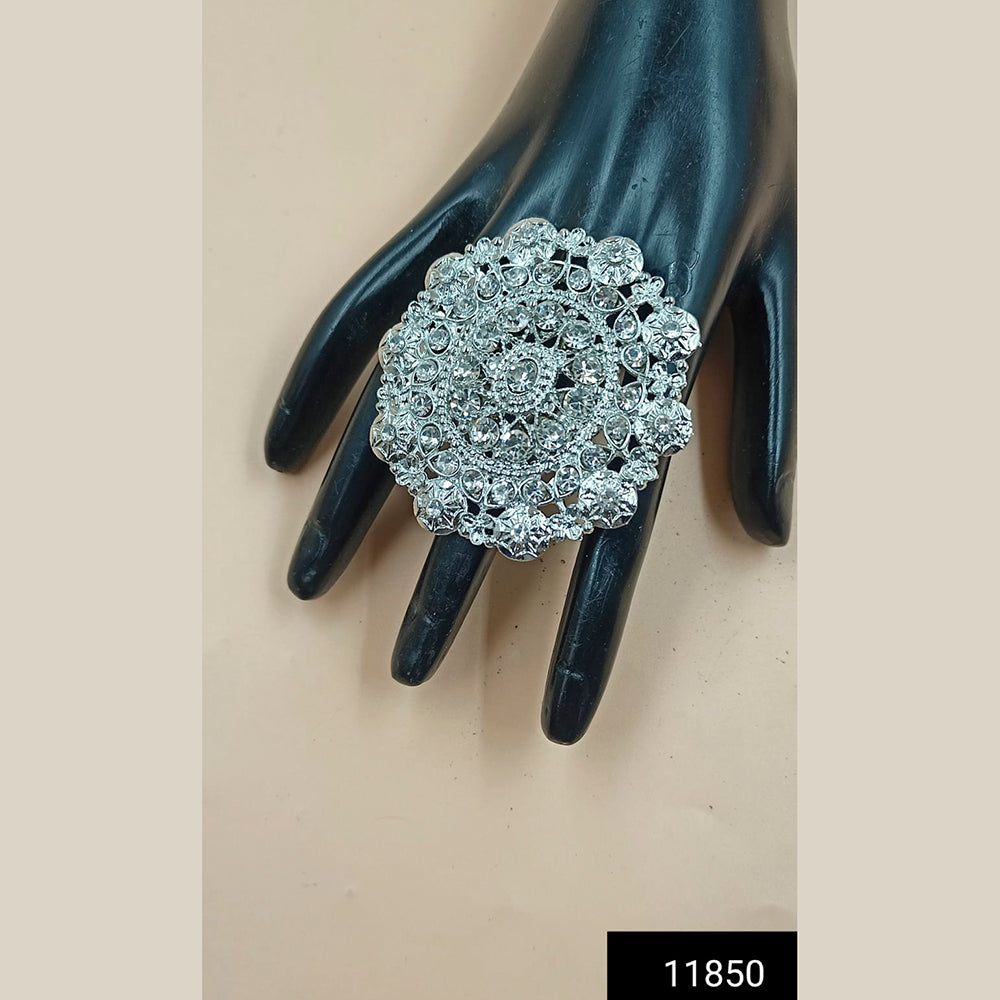 Padmawati Bangles Silver Plated Austrian Stone Adjustable Finger Ring For Women - PBACC307