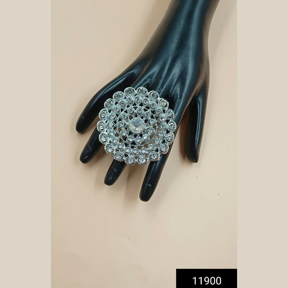 Padmawati Bangles Silver Plated Austrian Stone Adjustable Finger Ring For Women - PBACC308