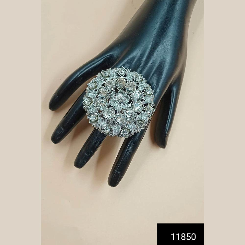 Padmawati Bangles Silver Plated Austrian Stone Adjustable Finger Ring For Women - PBACC313