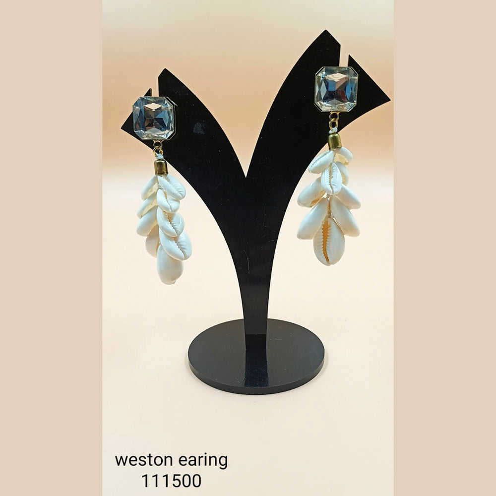 Padmawati Bangles Floral Shell & Crystal Stone Dangler Earrings