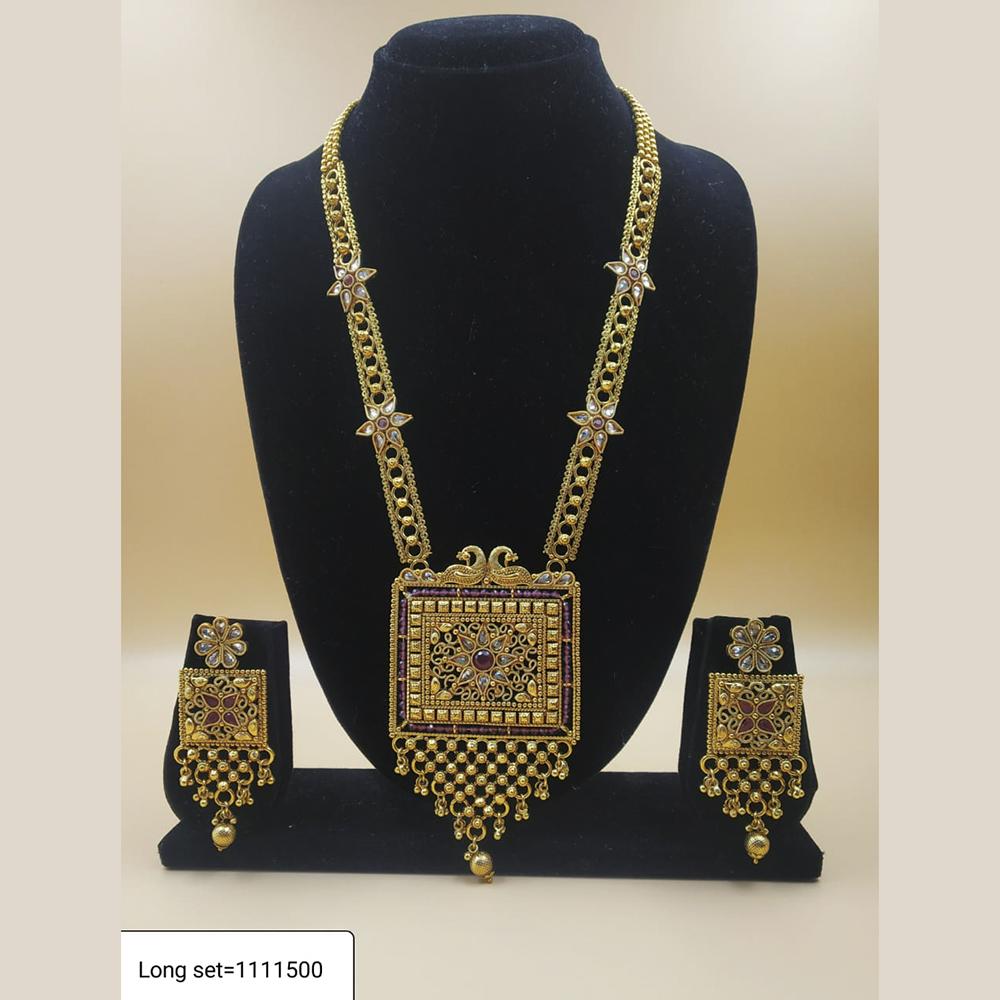 Padmawati Bangles Gold Plated White And Pink Kundan Long Necklace Set - PBNECK102