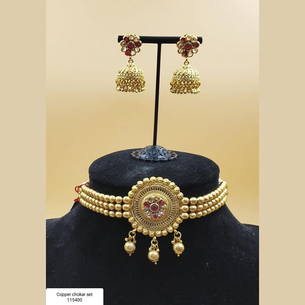 Padmawati Bangles Gold Plated Red And White Kundan Choker Necklace Set - PBNECK53
