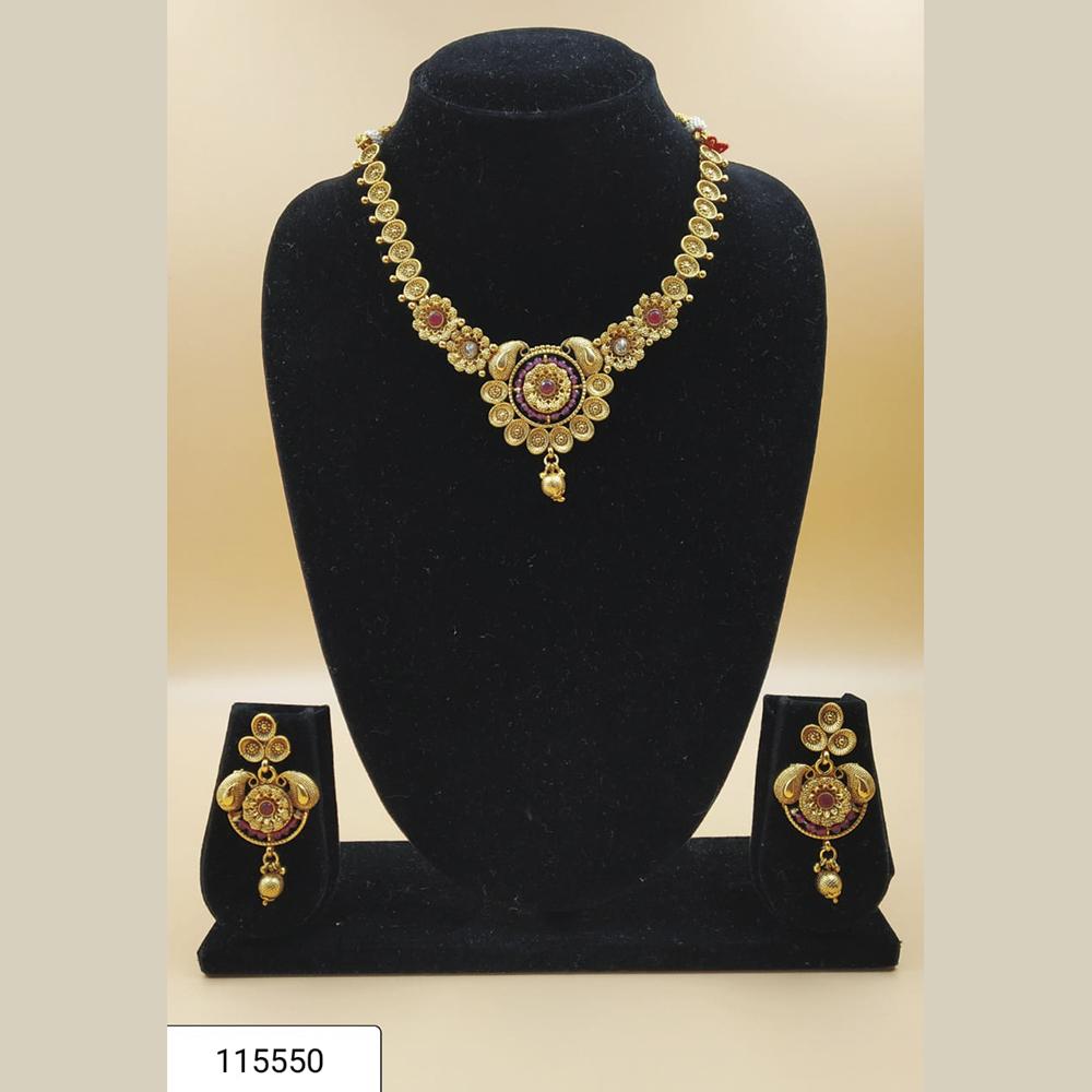 Padmawati Bangles Gold Plated Pink Austrian Stone Necklace Set - PBNECK62